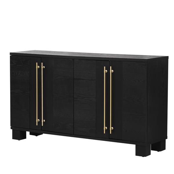 Wood Traditional Style Sideboard with Adjustable Shelves and Gold Handles for Kitchen, Dining Room and Living Room (Black)