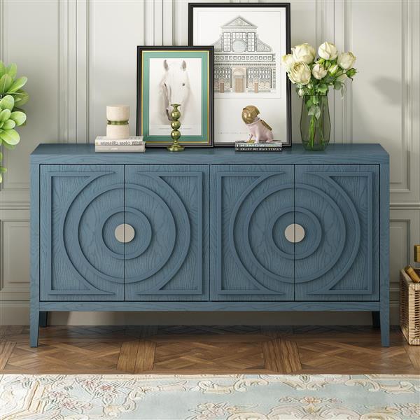 Retro Sideboard door with Circular Groove Design Round Metal Door Handle for Entrance, Dinning Room, Living Room (Antique Blue)