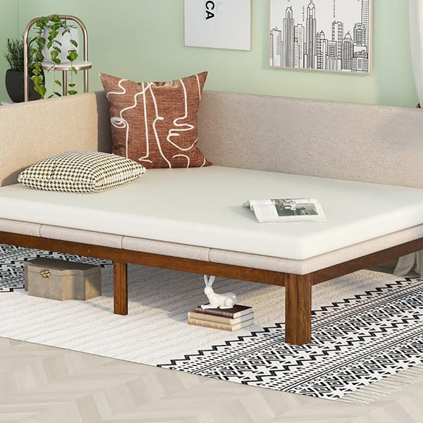 Upholstered Daybed/Sofa Bed Frame Full Size Linen-Beige