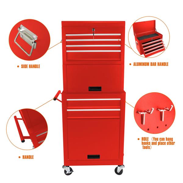 High Capacity Rolling Tool Chest with Wheels and Drawers, 6-Drawer Tool Storage Cabinet--RED