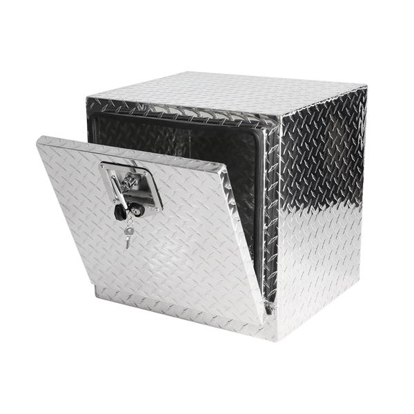 18 Inch Heavy Duty Aluminum Diamond Plate Tool Underbody Box, Waterproof Square Truck Storage Organizer Chest for Pick Up Truck Bed, RV Trailer with T-Handle Lock and Keys - Silver