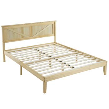 Queen Size Solid Wood Platform Bed Frame with Headboard natural