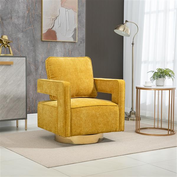 30.7"W Swivel Accent Open Back Chair Modern Comfy Sofa Chair With ld Stainless Steel Base For Nursery Bedroom Living Room Hotel Office, Club Chair Leisure Arm Chair For Lounge (Mustard Chenille)