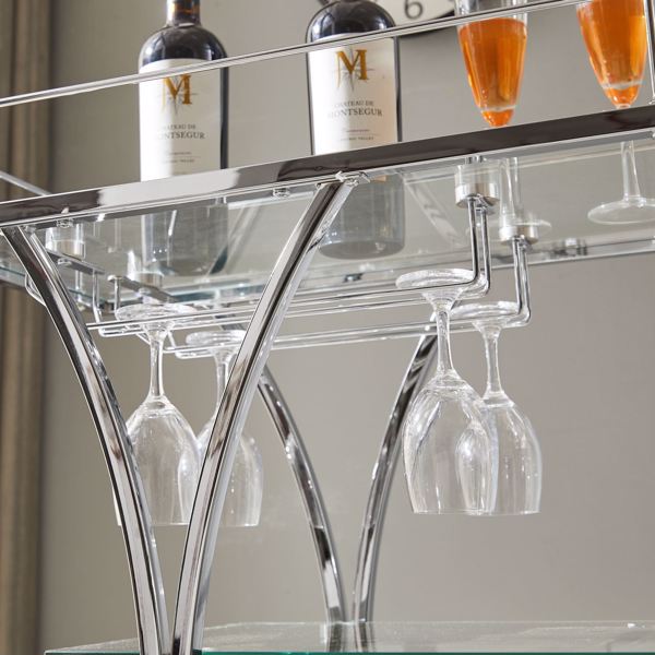 Electroplated Glass Bar Cart, With Wine Rack And Glass Holder, For Kitchen, Serving, Hotel  Silver