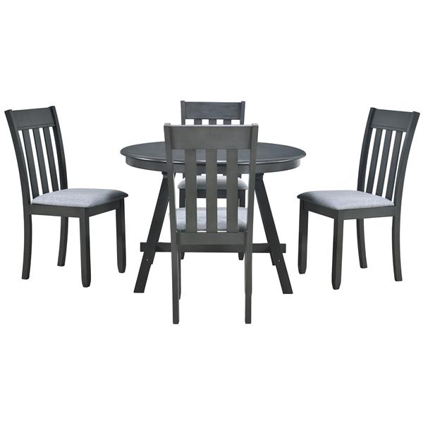 5-Piece Wood Dining Table Set Round Extendable Dining Table with 4 Dining Chairs, Dining Room Table Set for 4 person for Dining Room (Gray)