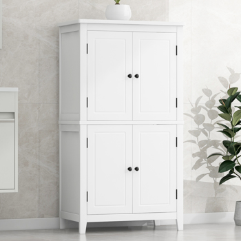 Elegant Bathroom Floor Storage Cabinet, Bathroom Storage Unit, Freestanding Cabinet with 4 Doors, Adjustable Shelves, Adaptable Shelves, White 