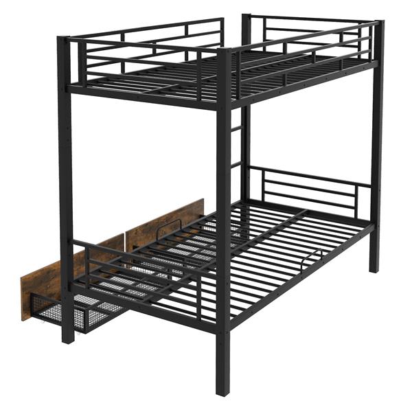 Metal Bunk Bed With drawers, Twin, Black