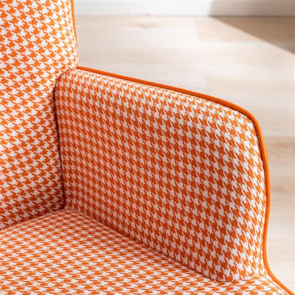 35.5 inch Rocking Chair, Soft Houndstooth Fabric Leather Fabric Rocking Chair for Nursery, Comfy Wingback Glider Rocker with Safe Solid Wood Base for Living Room Bedroom Balcony (orange)