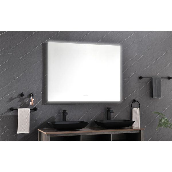 48x36 Inch LED Backlit Bathroom Mirror with Metal Frame, Wall Mounted Vanity Mirror with Smart Touch Button, Anti-Fog, Memory Function, 3 Colors, Stepless Dimmable Makeup Mirror