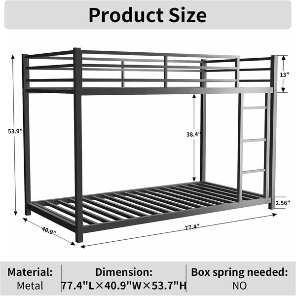 Metal Twin over Full Bunk Bed/ Heavy-duty Sturdy Metal/ Noise Reduced/ Safety Guardrail/No Box Spring Needed,Black