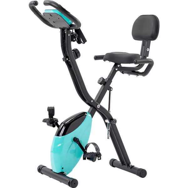 Folding Exercise Bike, Fitness Upright and Recumbent  with 16-Level Adjustable Resistance, Arm Bands and Backrest 