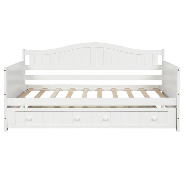 Twin Wooden Daybed with Trundle Bed, Sofa Bed for Bedroom Living Room,White