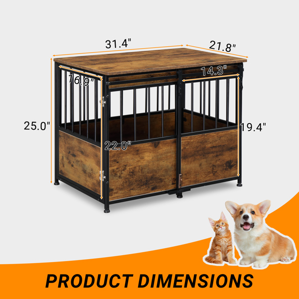 Dog Crate Furniture with Cushion for Large Medium Dogs, Wooden Heavy Duty Dog Kennel with Double Doors, Decorative Pet House Dog Cage Side End Table Indoor, Sliding Door, Rustic Brown