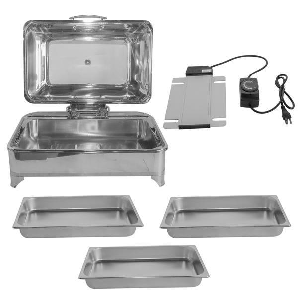 Electric Chafing Dish 9L/9.5QT Food Warmer w/Glass Lid for Catering 110V 60Hz Restaurant Food Warmer Display