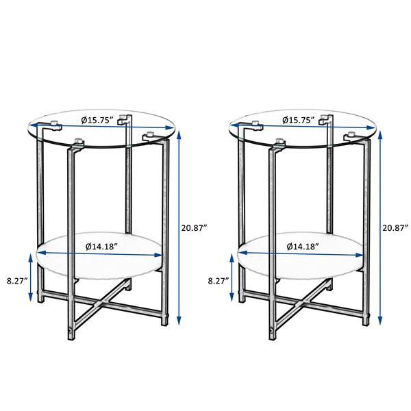 2-piece set (Clear) Tempered Glass End Table, Round Coffee Table for Bedroom Living Room Office