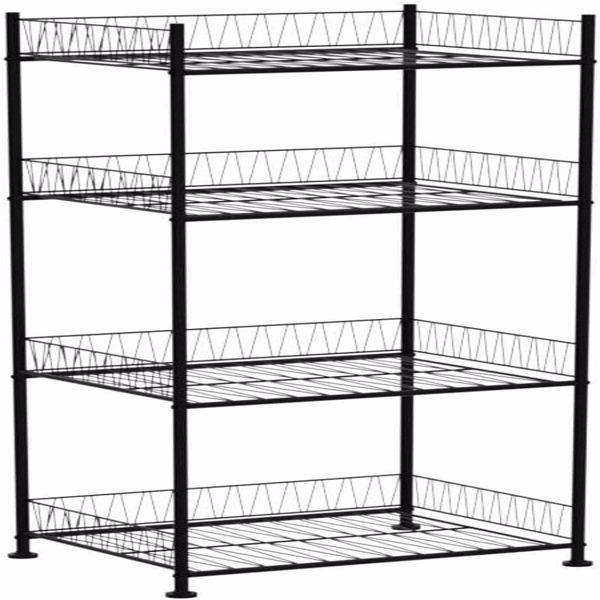 Bathroom Towel Storage 4 Tier Wire Shelving Unit with Guard Bathroom Shelf Organizer Standing for Pantry Kitchen Laundry Room Organization, Black