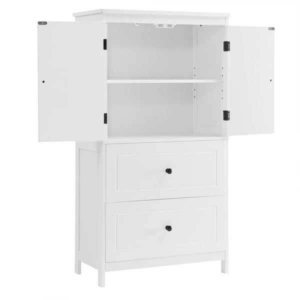 Bathroom Storage Cabinet, Cabinet with Two Doors and Drawers, Adjustable Shelf, MDF Board, White 