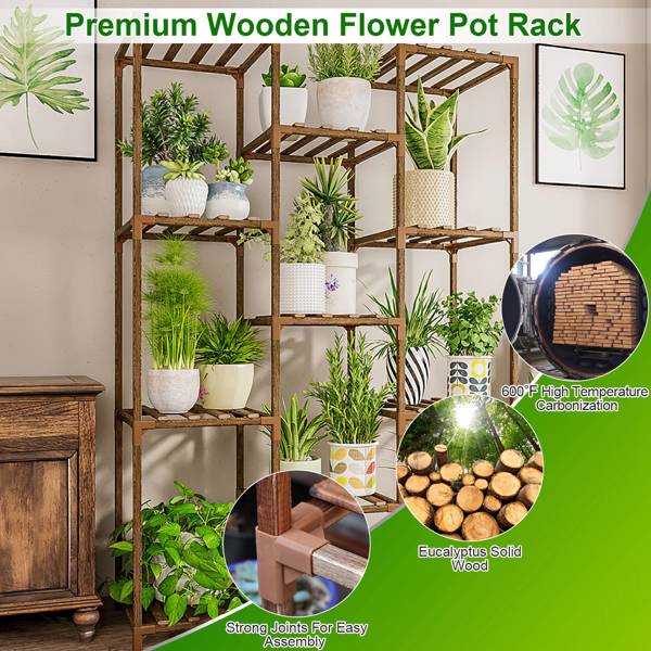 Multi-tier Wooden Plant Stand 11 Potted Flower Display Shelf Rack Vase Holder for Patio Balcony Garden（No shipments on weekends）