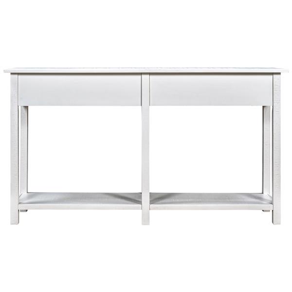 Rustic Brushed Texture Entryway Table Console Table with Drawer and Bottom Shelf for Living Room (Ivory White)