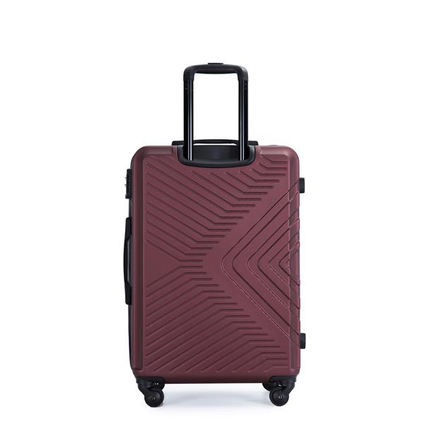 3 Piece Luggage Sets ABS Lightweight Suitcase with Two Hooks, Spinner Wheels, TSA Lock, (20/24/28) Wine Red