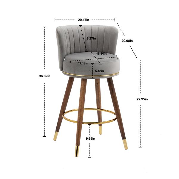 Counter Height Bar Stools Set of 2 for Kitchen Counter Solid Wood Legs with a fixed height of 360 degrees