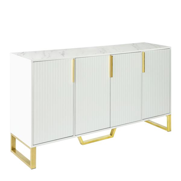 Modern sideboard with Four Doors, Metal handles & Legs and Adjustable Shelves Kitchen Cabinet (White)