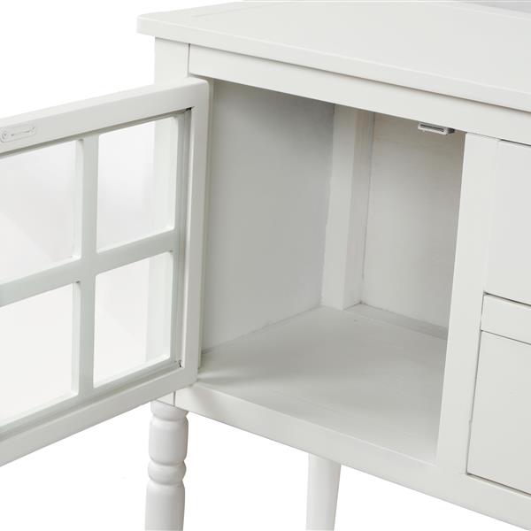 Sideboard Console Table with Bottom Shelf, Farmhouse Wood/Glass Buffet Storage Cabinet Living Room (White)