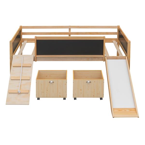 Twin size Loft Bed Wood Bed with Two Storage Boxes - Natrual