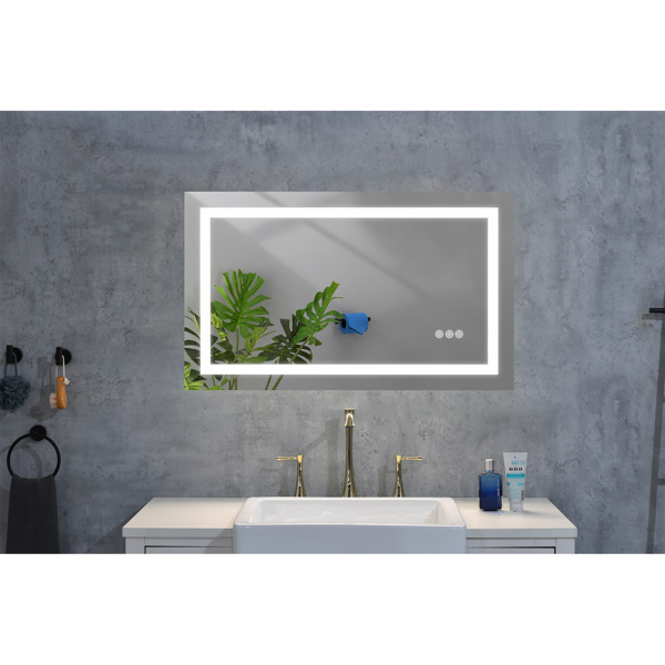 40x24 Inch LED Bathroom Mirror with Frontlit and Backlit, Wall Mounted Vanity Mirror with Smart Touch Button, Anti-Fog, Memory Function, 3 Colors, Stepless Dimmable Makeup Mirror(Horizontal/Vertical)