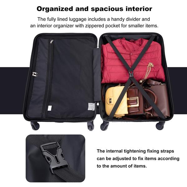 3 Piece Luggage Sets PC+ABS Lightweight Suitcase with Two Hooks, Spinner Wheels, (20/24/28) Red