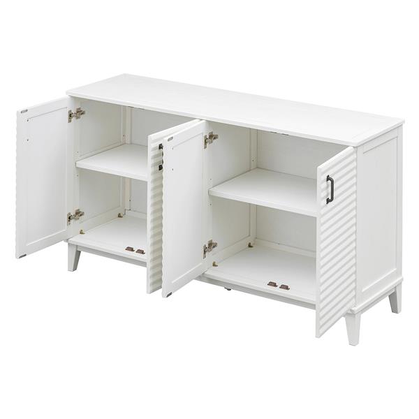 Sideboard with 4 Door Large Storage Buffet with Adjustable Shelves and Metal Handles for Kitchen, Living Room, Dining Room (Antique White)