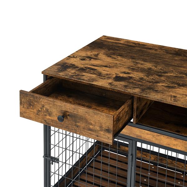 Furniture Dog Cage Crate with Double Doors. Antique Brown,38.78'' W x 27.36'' D x 32.17'' H.