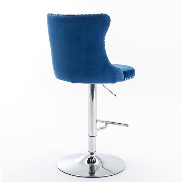 Furniture,Swivel Velvet Barstools Adjusatble Seat Height from 25-33 Inch, Modern Upholstered Chrome base Bar Stools with Backs Comfortable Tufted for Home Pub and Kitchen Island（Blue,Set of 2）