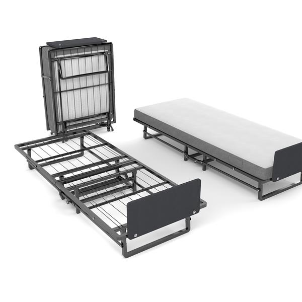 Metal Folding Bed Frame with Foam Mattress of Pockets, Easy Storage and Movable with 4 Castors