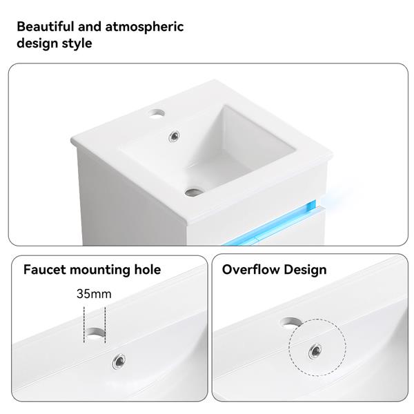 16" Bathroom Vanity with Sink,radar sensing light,Large Space Storage for Small Space,Wall Mounted Bathroom Vanity Cabinet,White