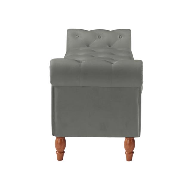Grey, Solid Wood Legs, Velvet Bedroom End of Bed Storage Bench, Rolled Side Sofa Bench, Toy Storage Bench