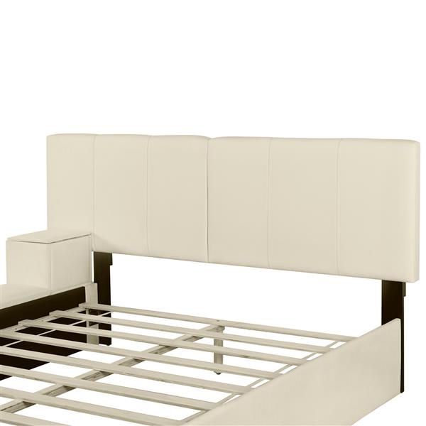 Queen Size Upholstered Platform Bed with Lateral Storage Compartments and Thick Fabric, Velvet, Beige