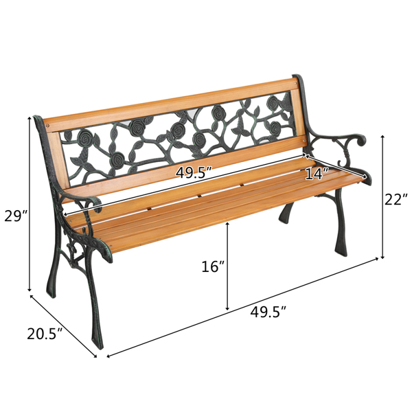 49" Garden Bench Patio Porch Chair Deck Hardwood Cast Iron Love Seat Rose Style Back