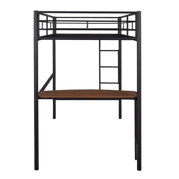 Twin Metal Loft Bed with Desk, Ladder and Guardrails, Loft Bed for Bedroom, Black