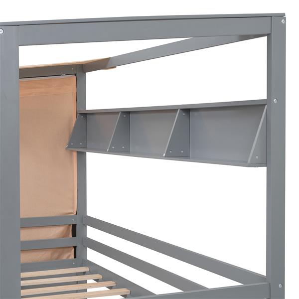 Twin size House Bed with Two Drawers and Wardrobe,Gray