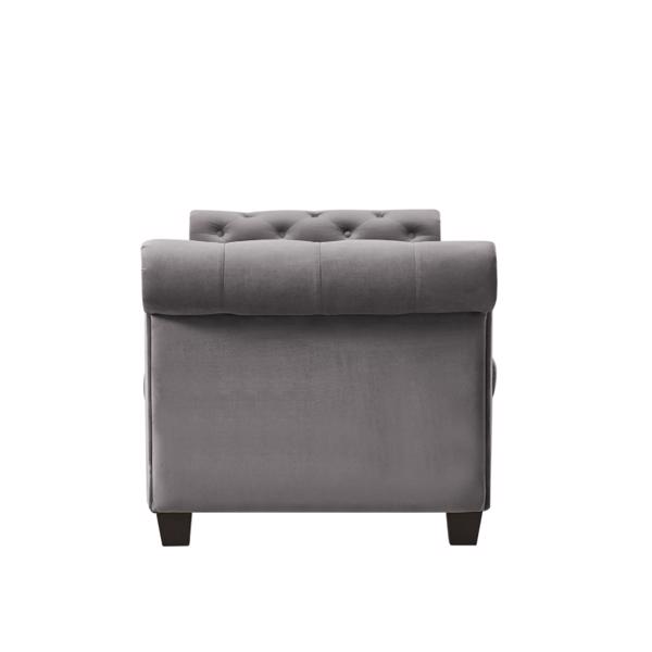 Dark Grey, Solid Wood Legs Velvet Rectangular Sofa Bench with Attached Cylindrical Pillows