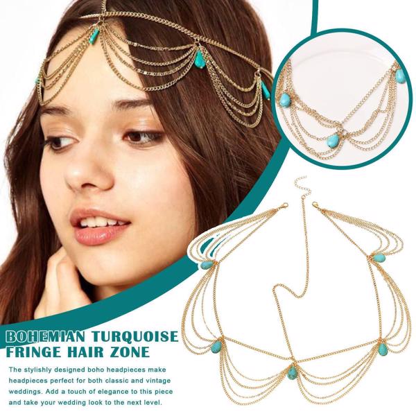 Retro trend headdress Bohemian turquoise tassel headband ethnic style all-match headband