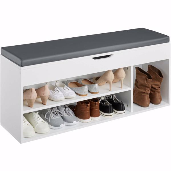 3 tier with 3 Cube White Color Shoe Ottoman Bench ，Shoe Bench with Seat,White Shoes Storage Rack with Hinged Flip Top Cushion for Living Room Hallway Cloakroom Entryway