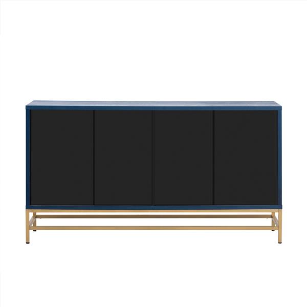 Retro-Style Sideboard with Adjustable Shelves, Rectangular Metal Handles and Legs for  Kitchen, Living room, and Dining Room  (Navy)