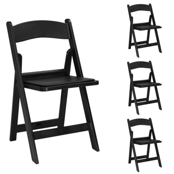 4 Pack Folding Chairs, Resin Chairs with Padded Seat, Comfortable Event Chairs Indoor Outdoor for Home Event Party Picnic School Wedding, Black