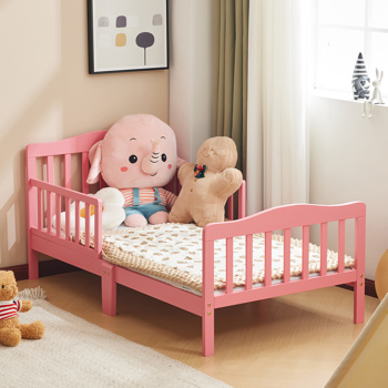 Single Vertical Board with Guardrails on Both Sides, Pink, 135*75*62.5cm, Wooden Bed, Pine, Children\\'s