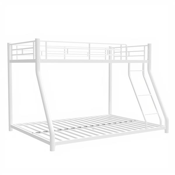 Metal Bunk Bed Twin Over Full Size with Removable Stairs, Heavy Duty Sturdy Frame with 12" Under-Bed Storage for Teen & Adults, Teens, No Box Spring Needed, White