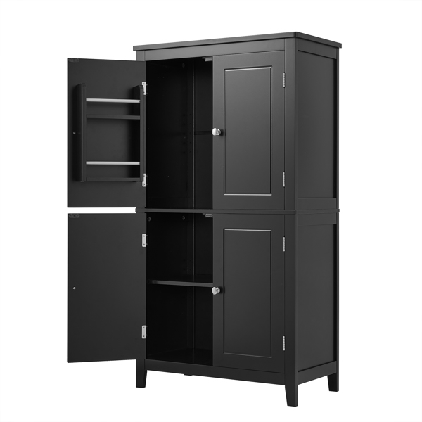 Elegant Bathroom Floor Storage Cabinet, Bathroom Storage Unit, Freestanding Cabinet with 4 Doors, Adjustable Shelves, Adaptable Shelves, Black 