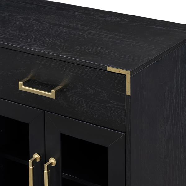 6-drawer and 2-Cabinet Retro Sideboard with Extra Large Storage Space, with ld Handles and Solid Wood Legs, for Kitchen and Living Room (Black)