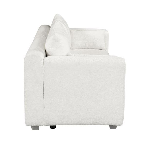 [New] 82*36" Modern Loop Yarn Fabric Sofa, One-Piece Seat Frame, Minimalist 2-3 Seat Couch Easy to Install, Loveseats with Extra Wide Domed Arms for Living Room, Bedroom, Apartment, Office(2 Pillows)